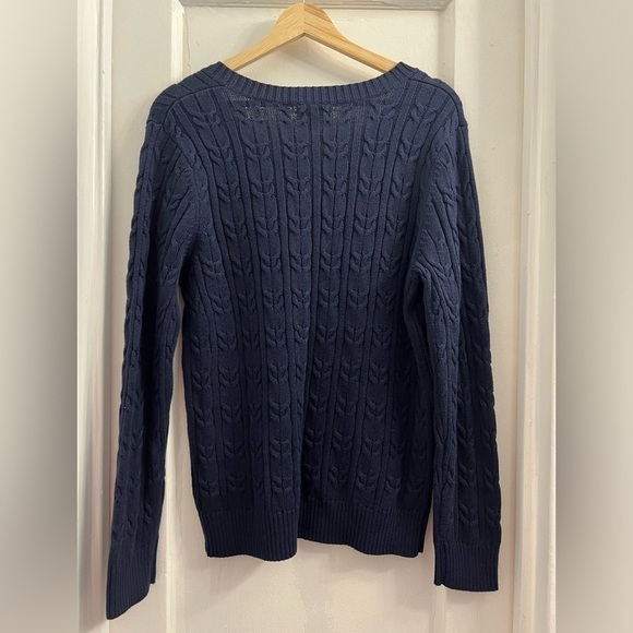 Croft & Barrow Cable Knit Sweater V-Neck Long Sleeves Pullover Navy Blue Large - Picture 3 of 5